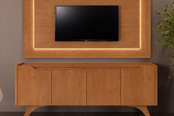 Conjunto Painel + Rack Atenas 180 cm Naturalle Mavaular