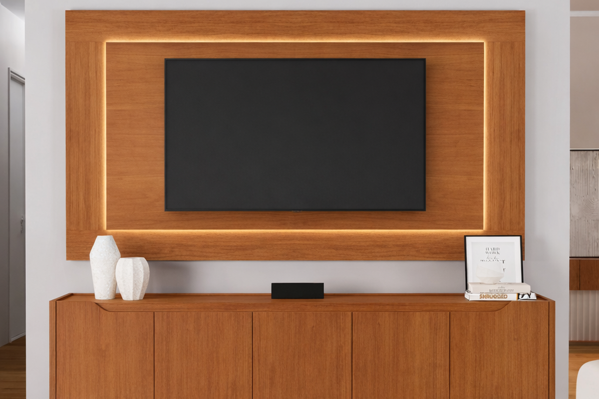Conjunto Painel + Rack Atenas 220 cm Naturalle Mavaular