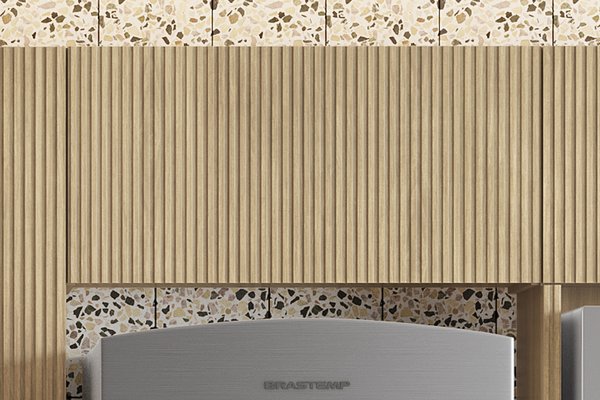 Armário Aéreo Geladeira 1 Porta Basculante 80Cm Ripado  100% Mdf Rainha Nesher na cor Nature
