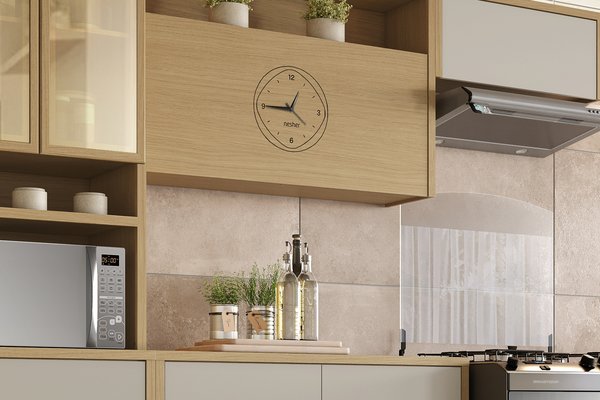 Armário Aéreo 1 Porta com Relógio Condessa 100% Mdf 120cm Nesher na cor CARVALHO
