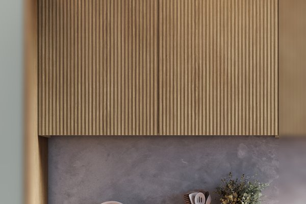 Armário Aéreo 2 Portas 120Cm Ripado  100% Mdf Rainha Nesher na cor NATURE