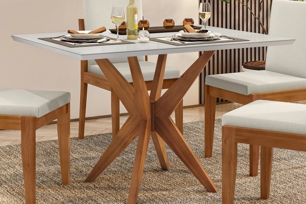 Mesa de Jantar para 4 Lugares 120x90cm Donna em Madeira Maciça Nesher na cor EUCALIPTO