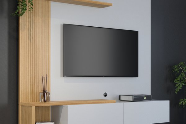 Home Suspenso para TV até 60 Polegadas 2 Portas Los Angeles Valdemóveis na cor Off White/Cinamomo