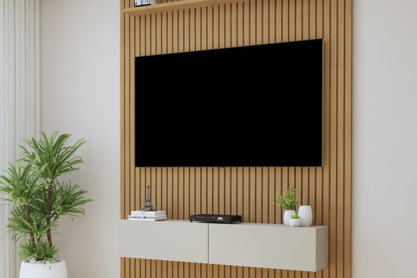 Estante Home Suspenso Frisado Para TV Até 50 Polegadas Curitiba Valdemóveis na cor Cinamomo/Off White