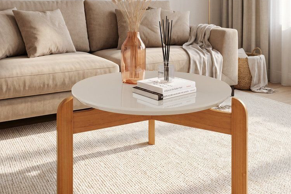 Mesa Centro Lizz - Tipo: Redonda Casa D na cor Off White