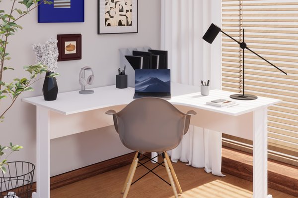 Mesa Angular New City Pé Metálico Light 135 cm Branco Gebb Work